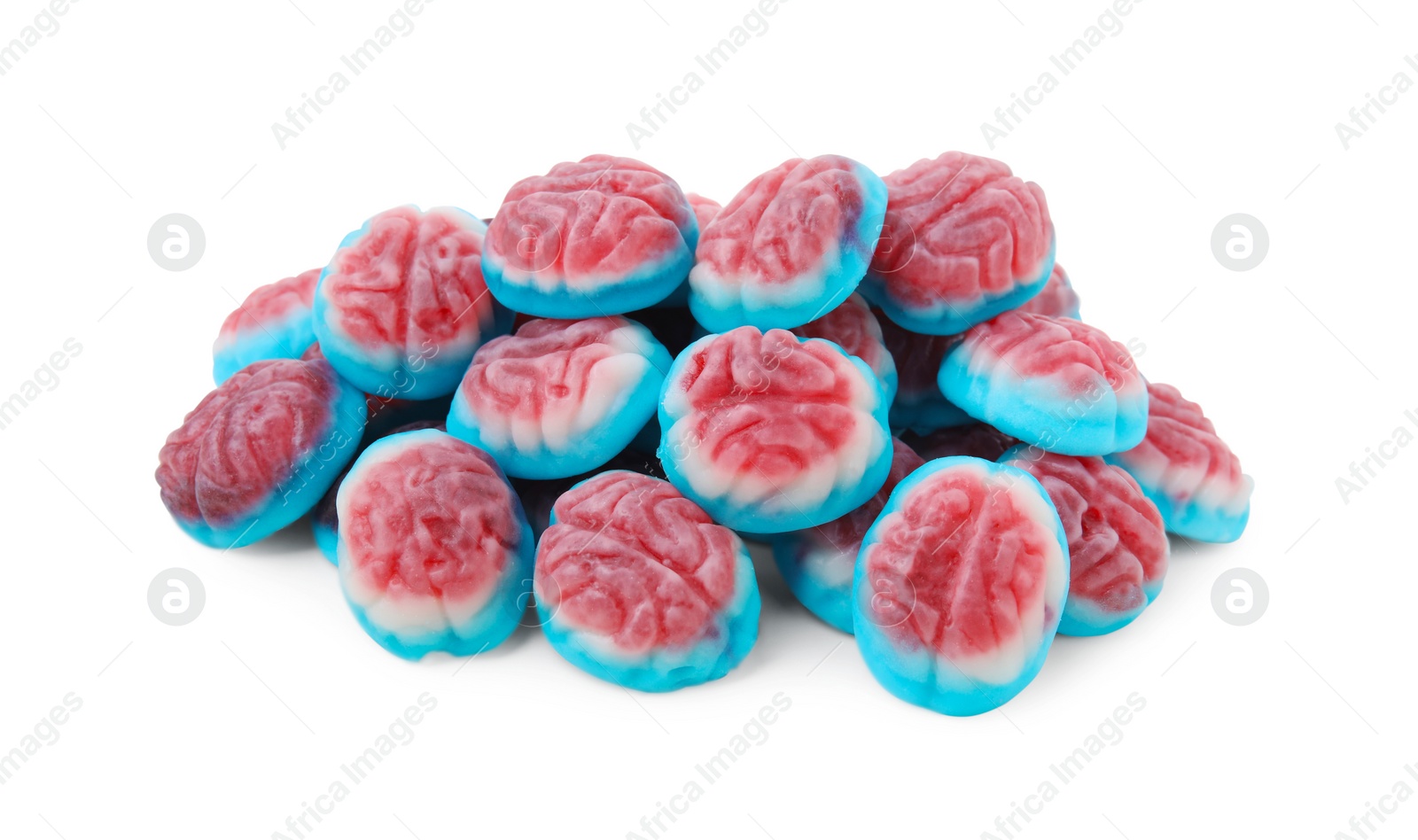 Photo of Delicious colorful candies on white background. Halloween sweets