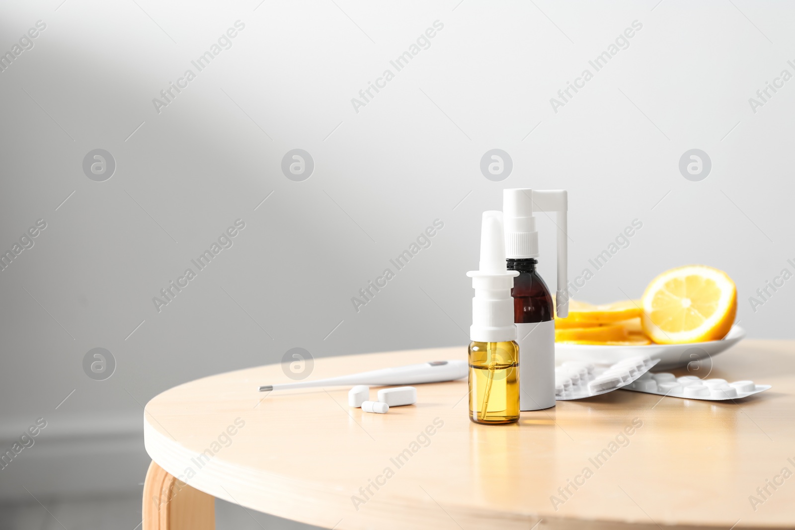 Photo of Set of different cold remedies on table indoors