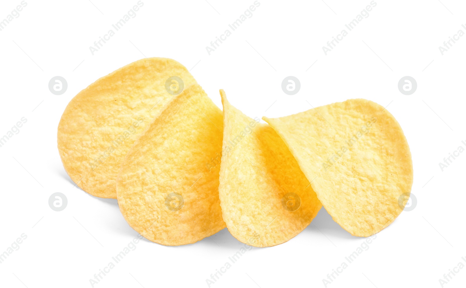 Photo of Tasty crispy potato chips on white background