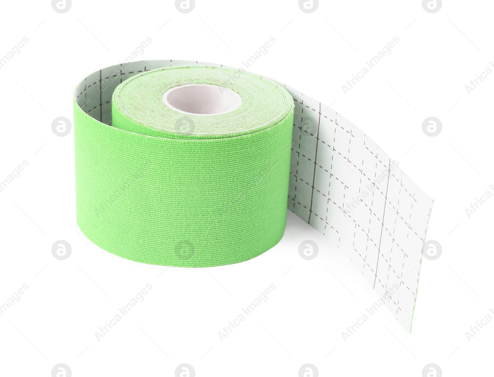 Photo of Green kinesio tape in roll on white background