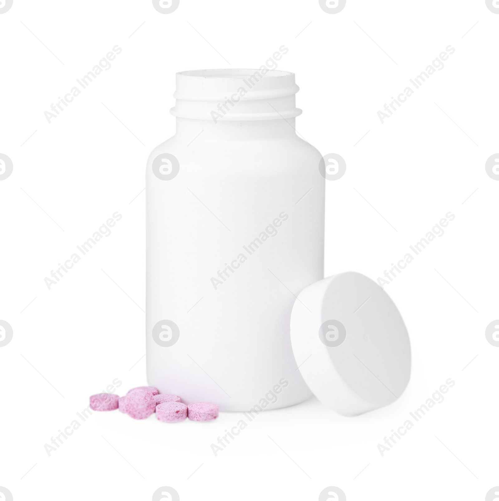 Photo of Jar with vitamin pills isolated on white