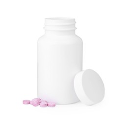 Photo of Jar with vitamin pills isolated on white