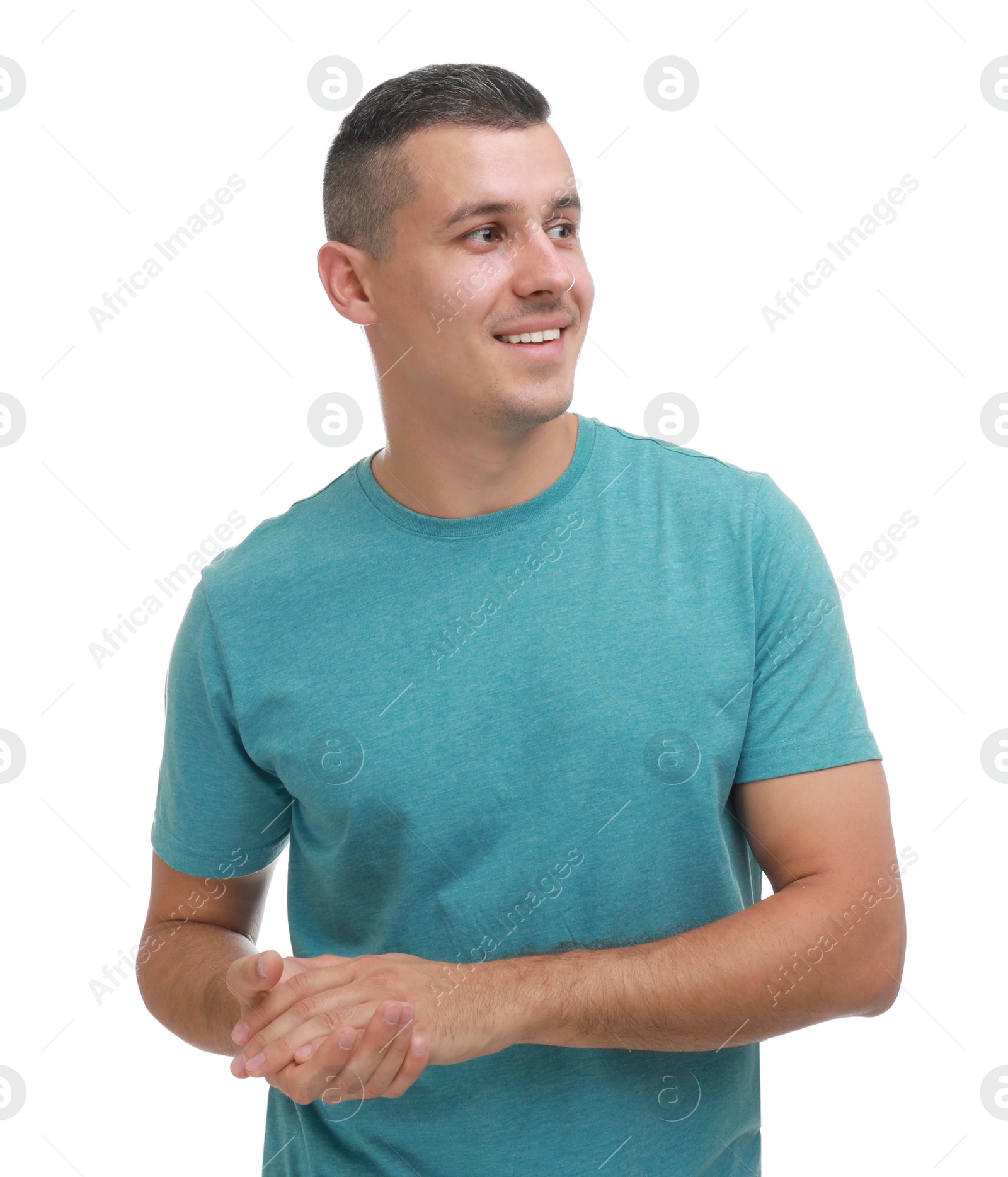 Photo of Portrait of handsome man on white background