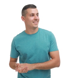 Portrait of handsome man on white background