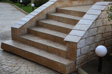 Photo of View of beautiful old stone stairs outdoors