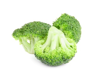 Photo of Fresh green broccoli on white background. Organic food