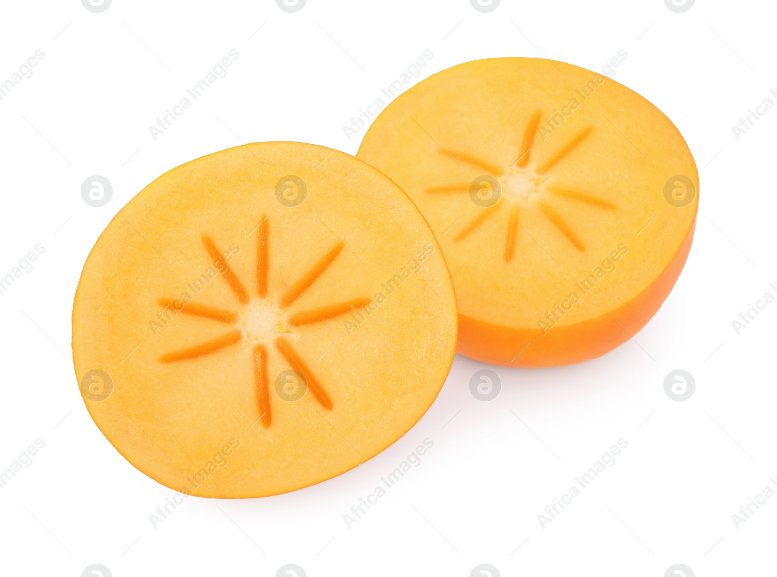 Photo of Pieces of fresh persimmon fruit isolated on white