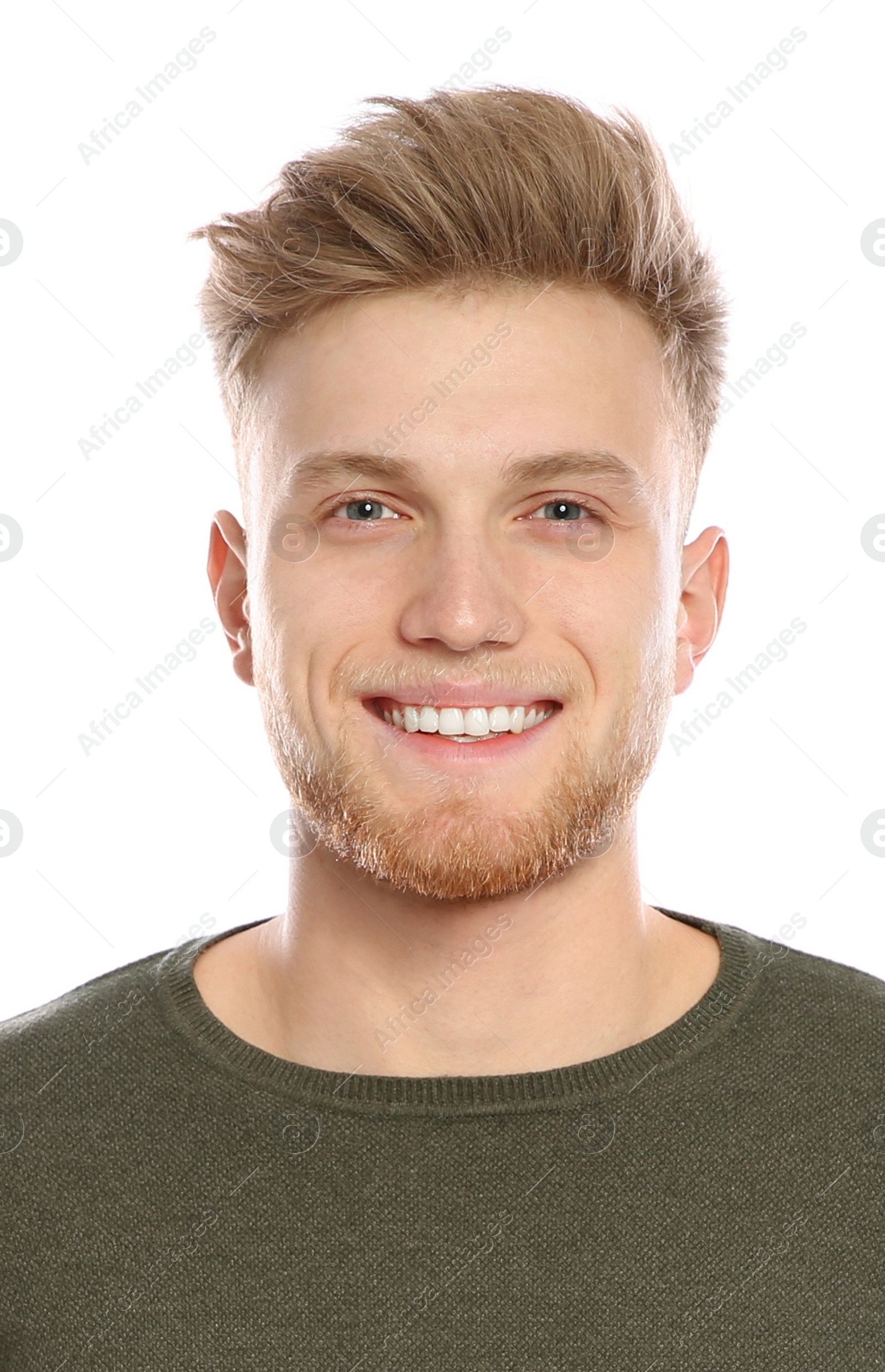 Image of Passport photo. Portrait of man on white background