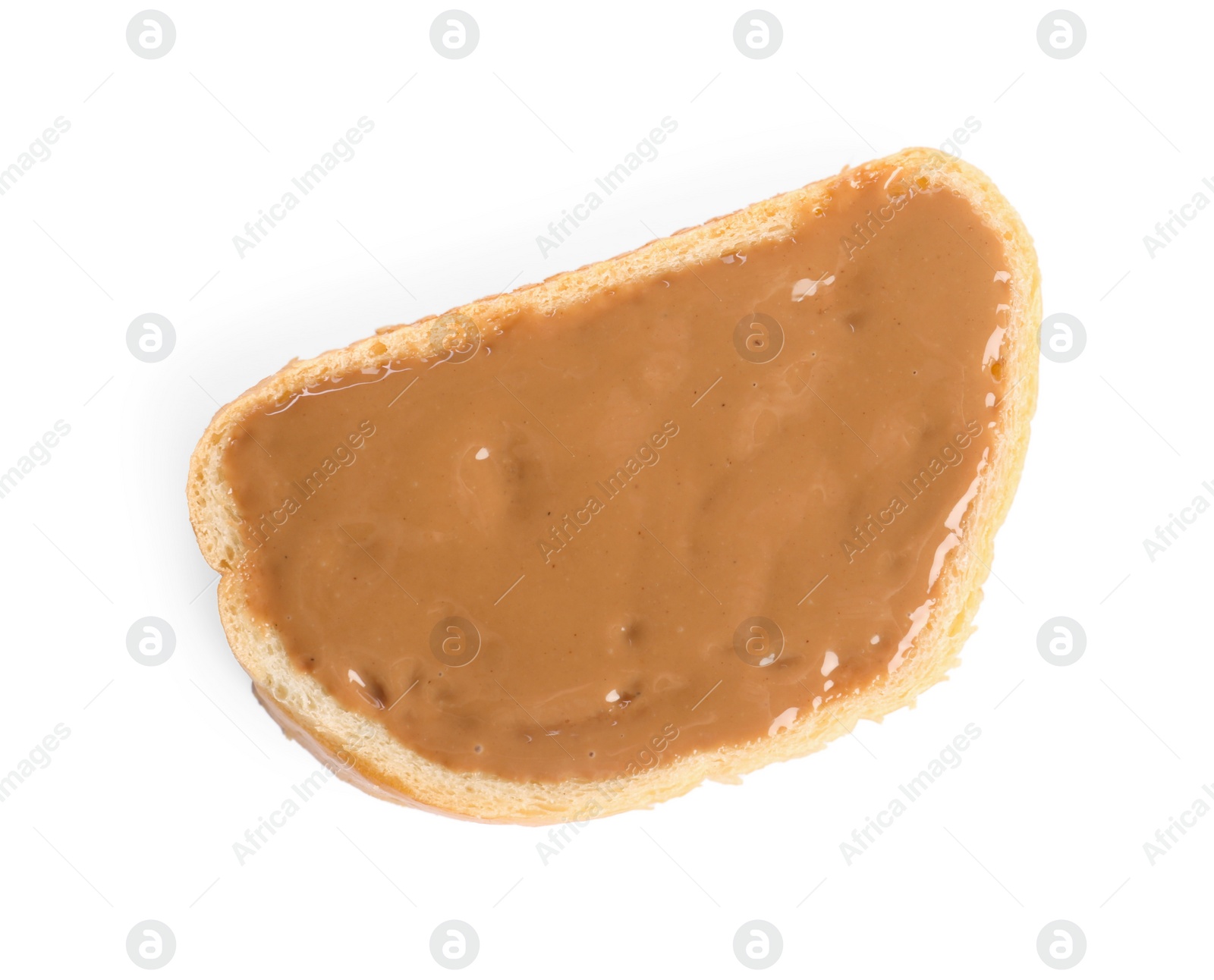 Photo of Toast with tasty nut butter isolated on white, top view