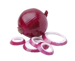 Photo of Fresh red ripe onions isolated on white