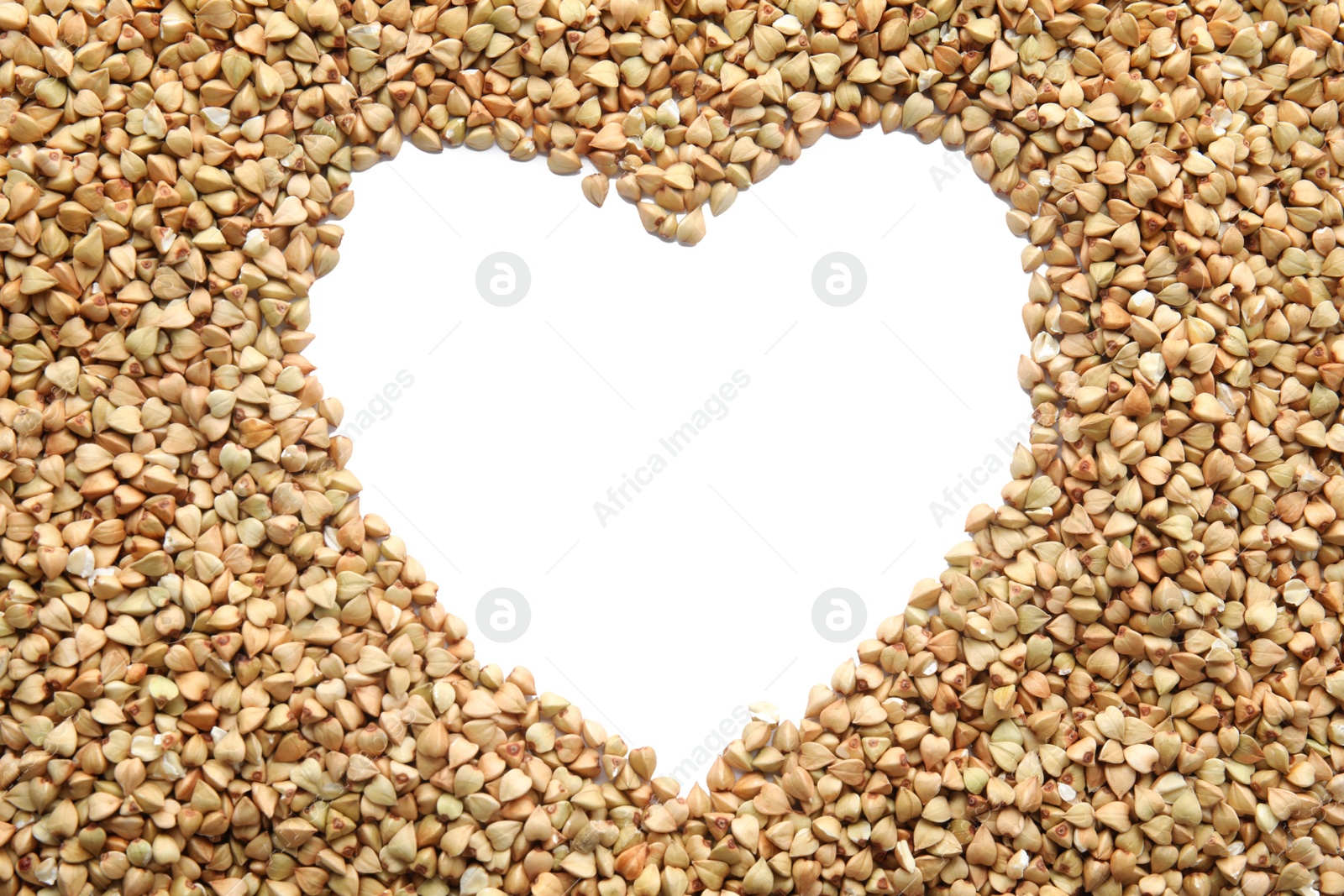 Photo of Frame made with green buckwheat on white background, top view