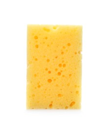 Yellow washing sponge isolated on white. Cleaning supplies