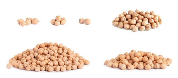 Set with raw chickpeas on white background. Banner design 