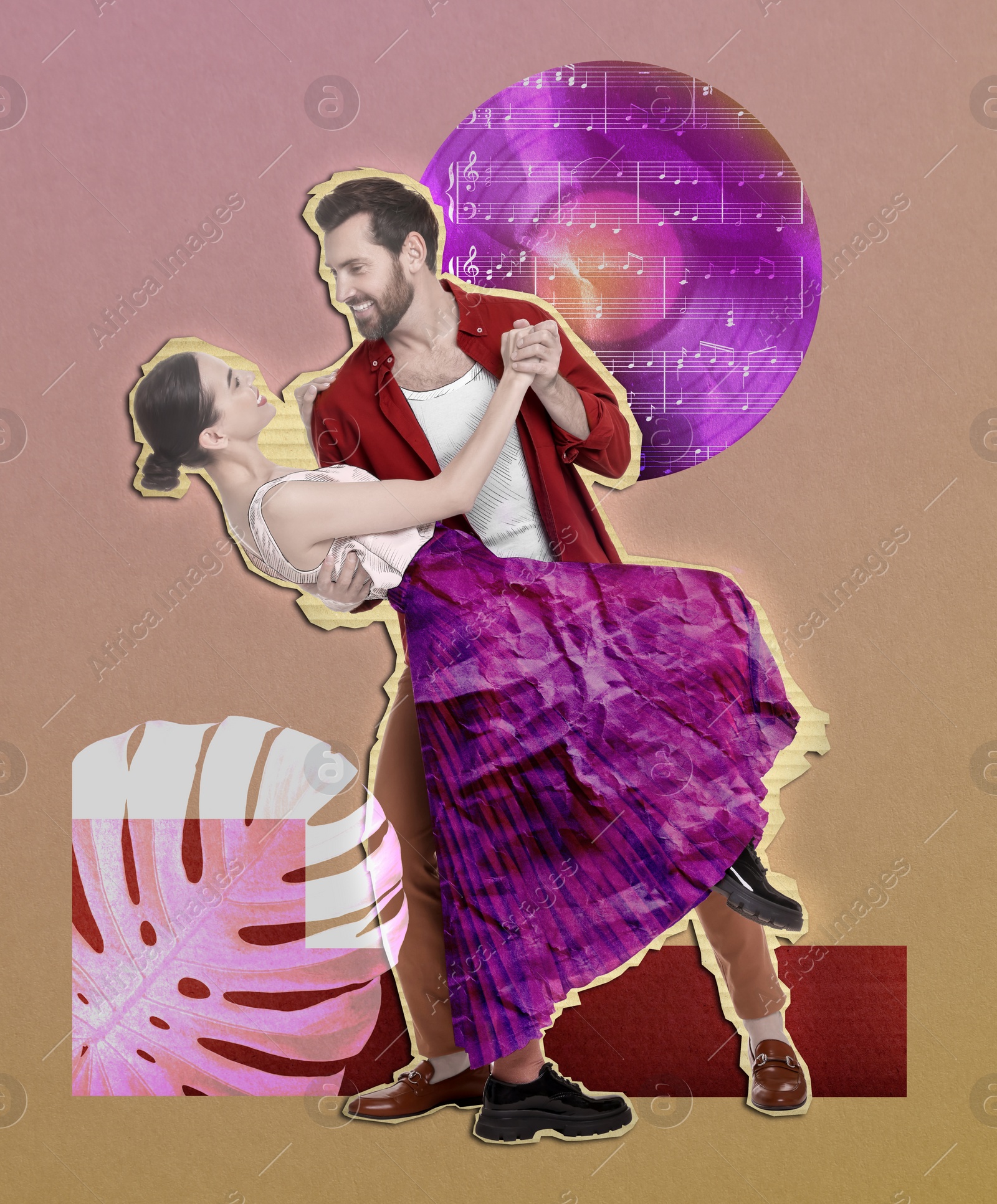 Image of Lovely couple on date. Creative art collage