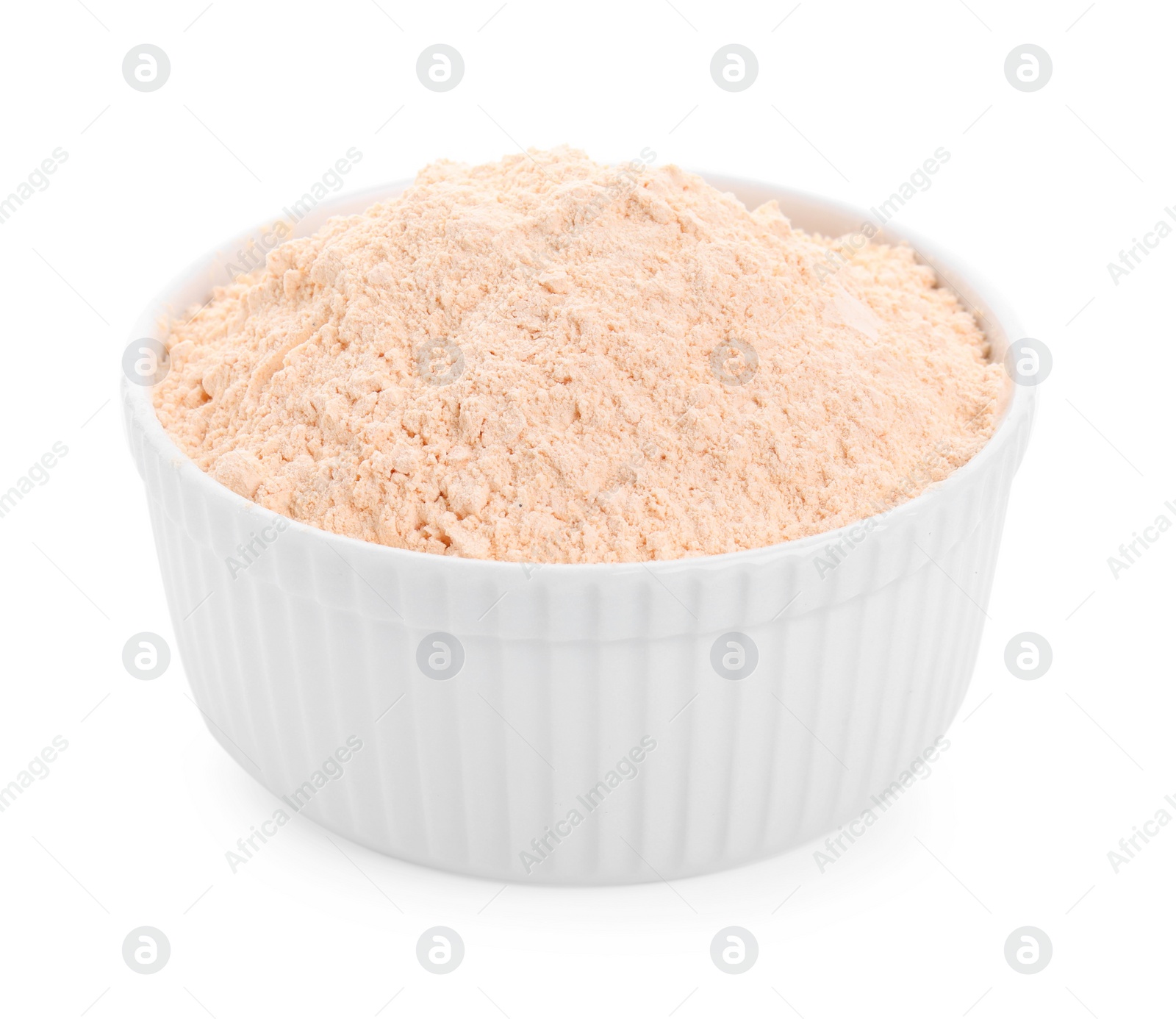 Photo of Lentil flour in bowl isolated on white