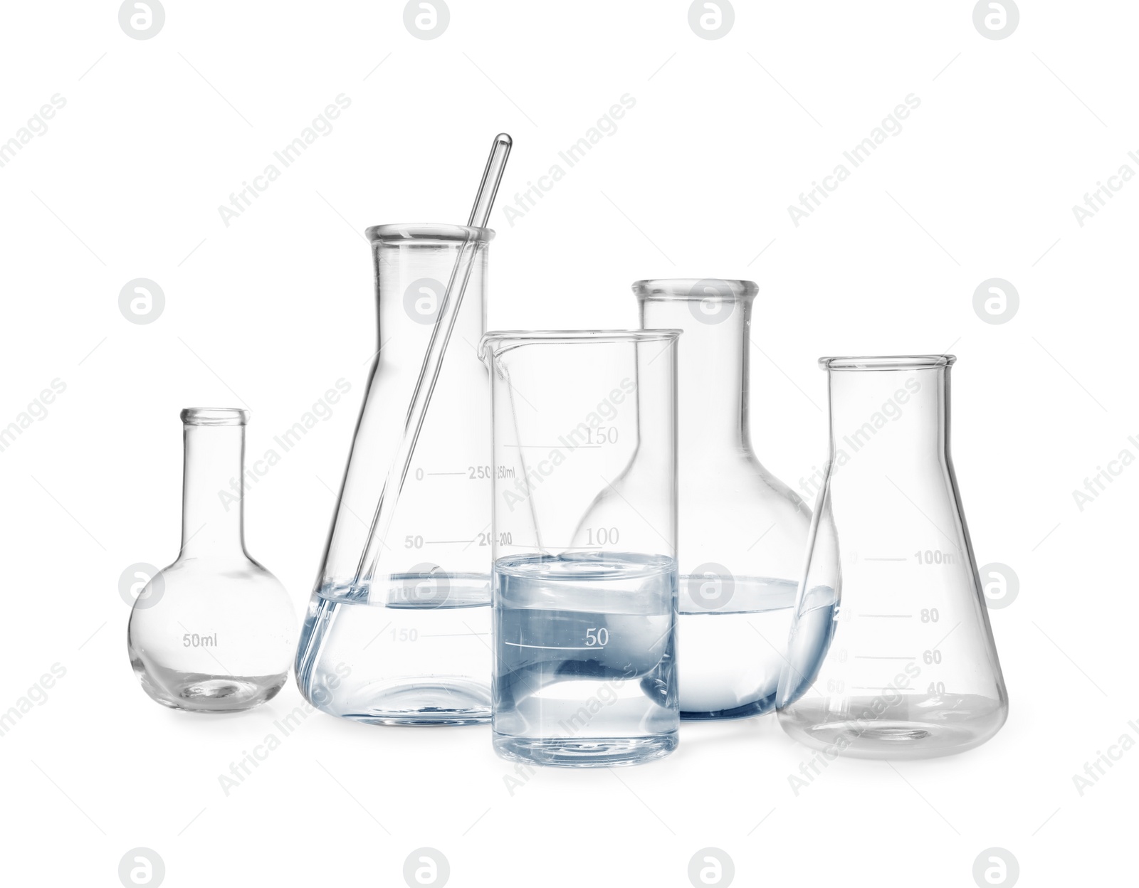 Photo of Different empty laboratory glassware isolated on white