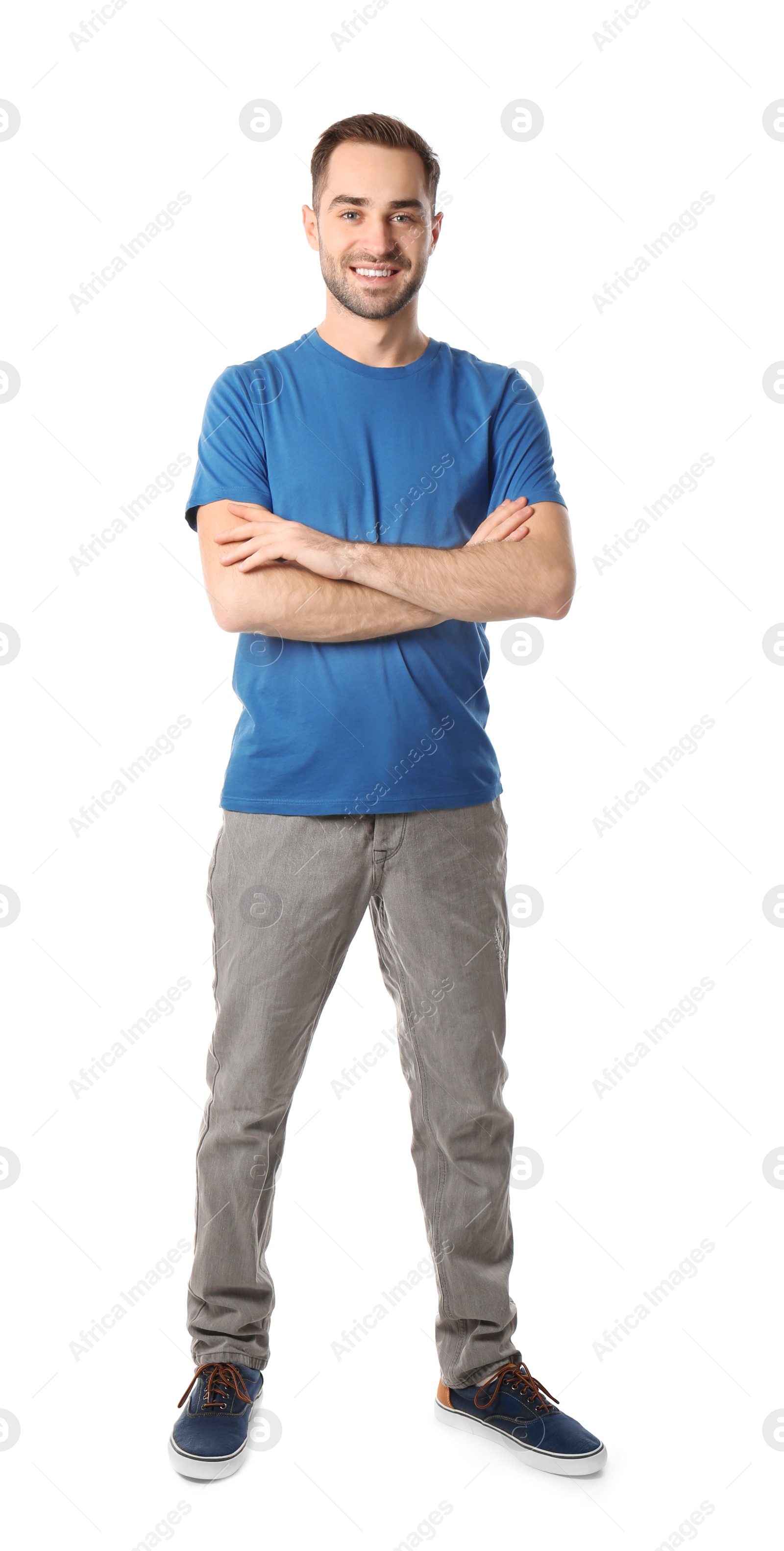 Photo of Full length portrait of handsome man posing on white background