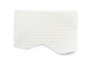 Photo of Piece of lined notebook sheet isolated on white, top view