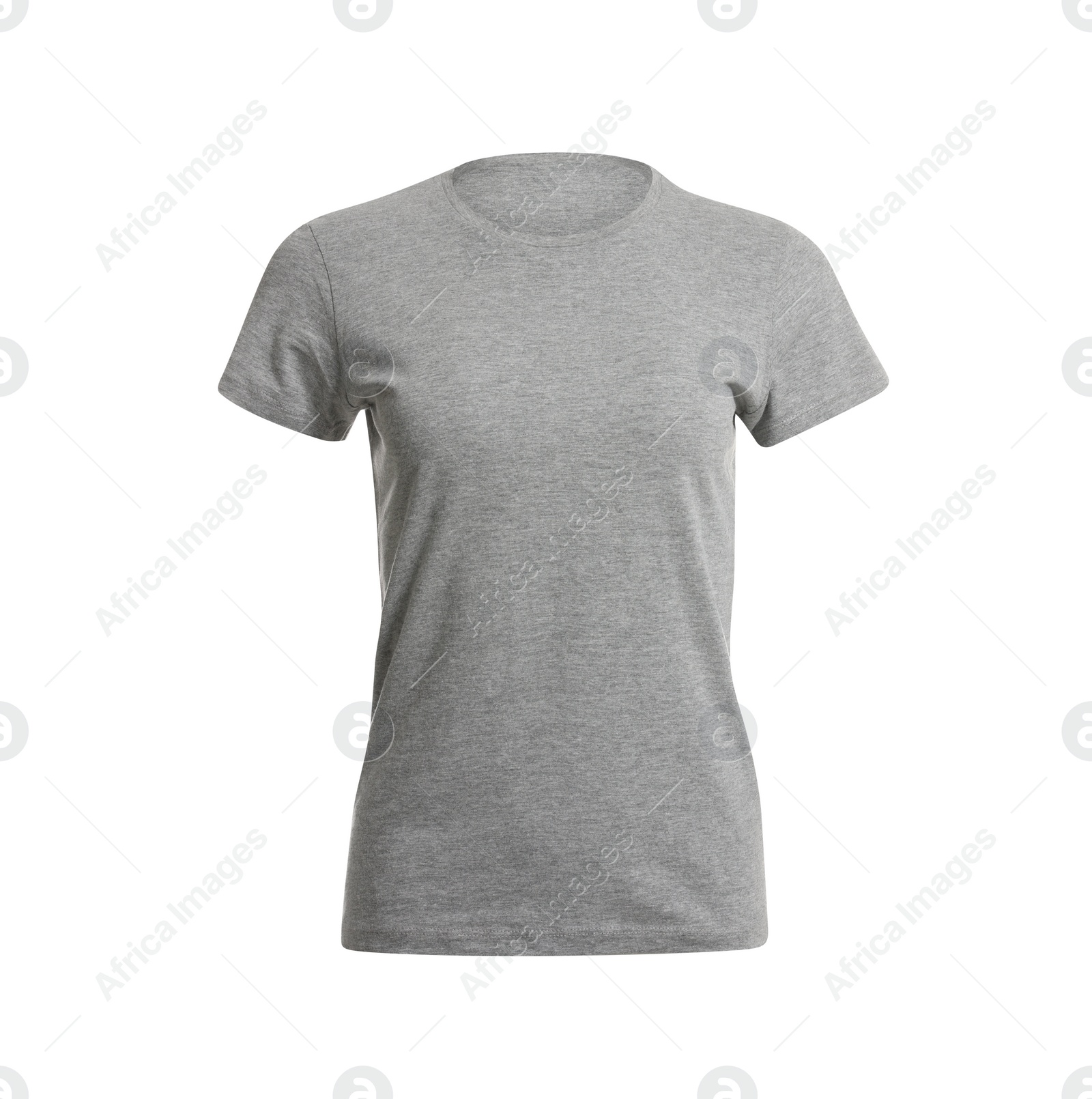 Photo of Stylish grey women's t-shirt isolated on white. Mockup for design