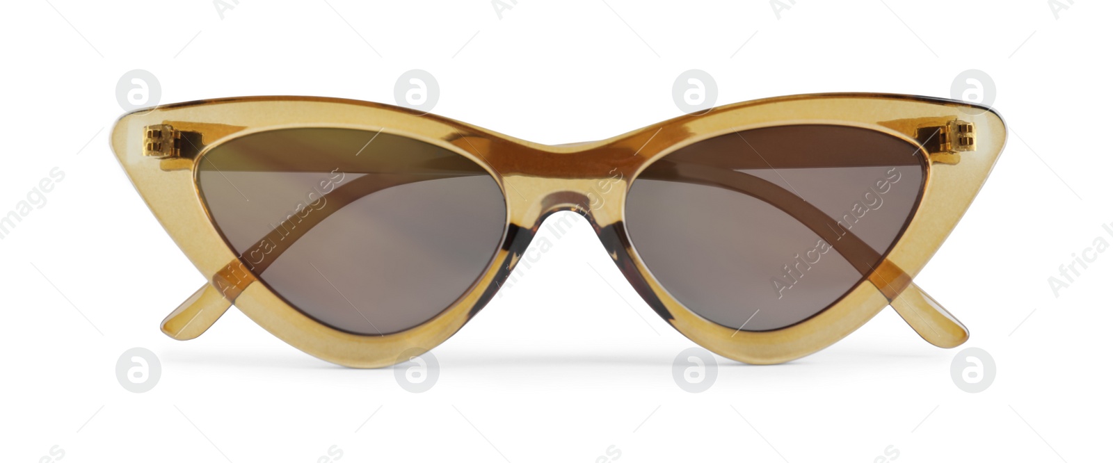 Photo of Stylish sunglasses on white background. Summer accessory