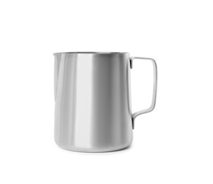 New metal jug isolated on white. Cooking utensils