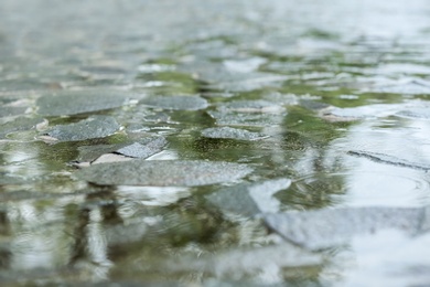 Photo of View of city street on rainy day, closeup