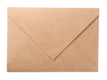 Photo of One kraft letter envelope isolated on white