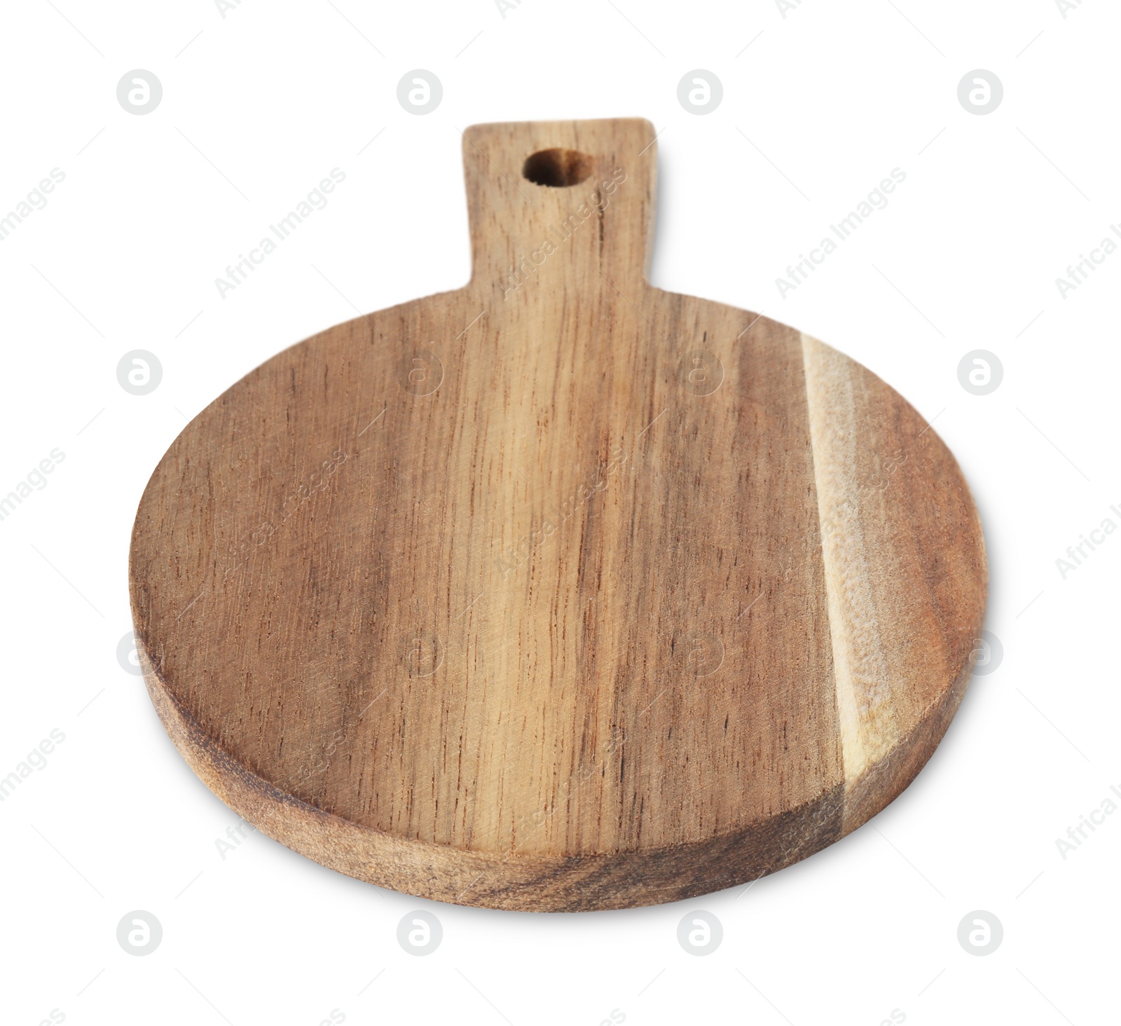 Photo of One wooden cutting board on white background