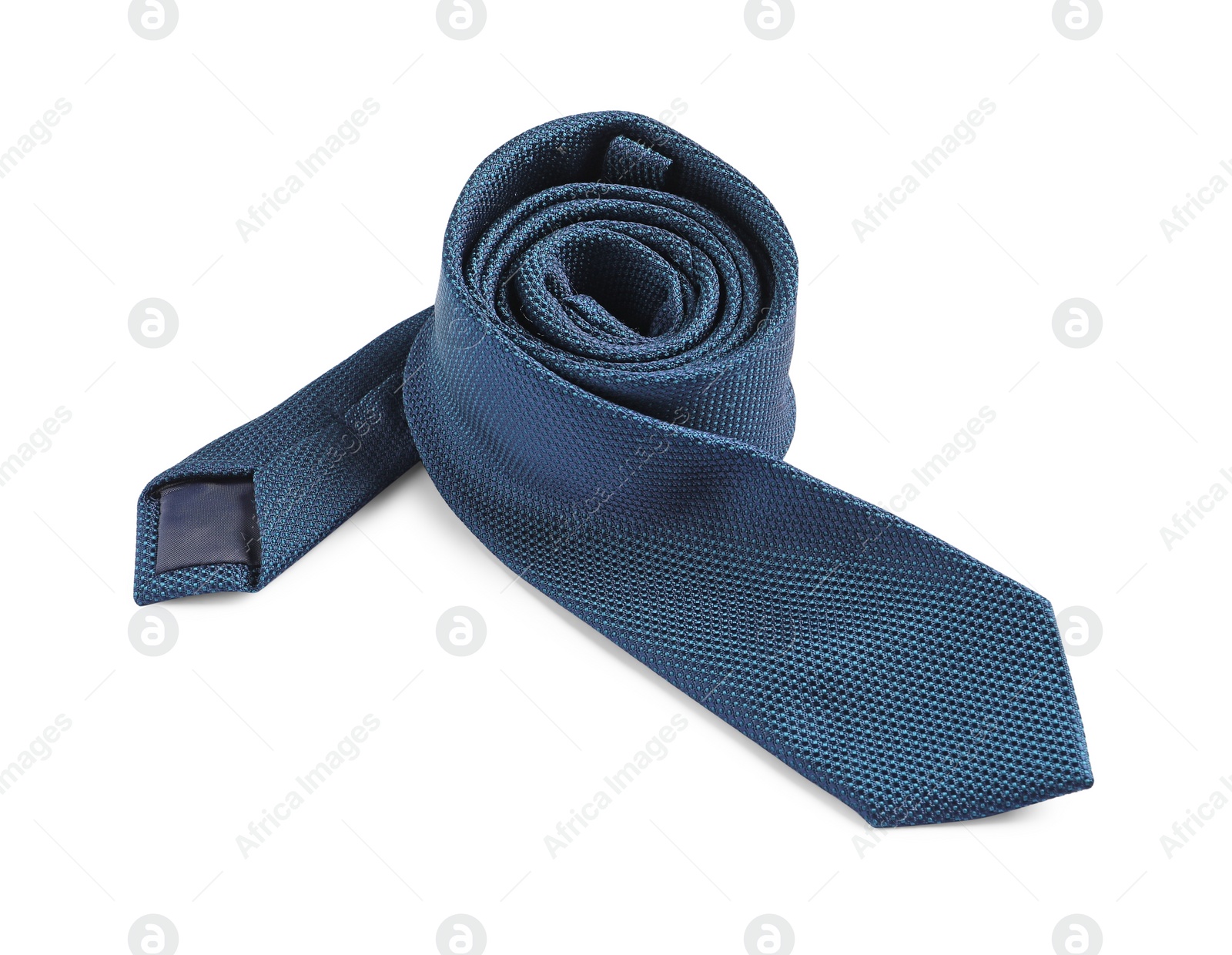 Photo of One blue necktie isolated on white. Men's accessory