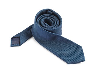 Photo of One blue necktie isolated on white. Men's accessory