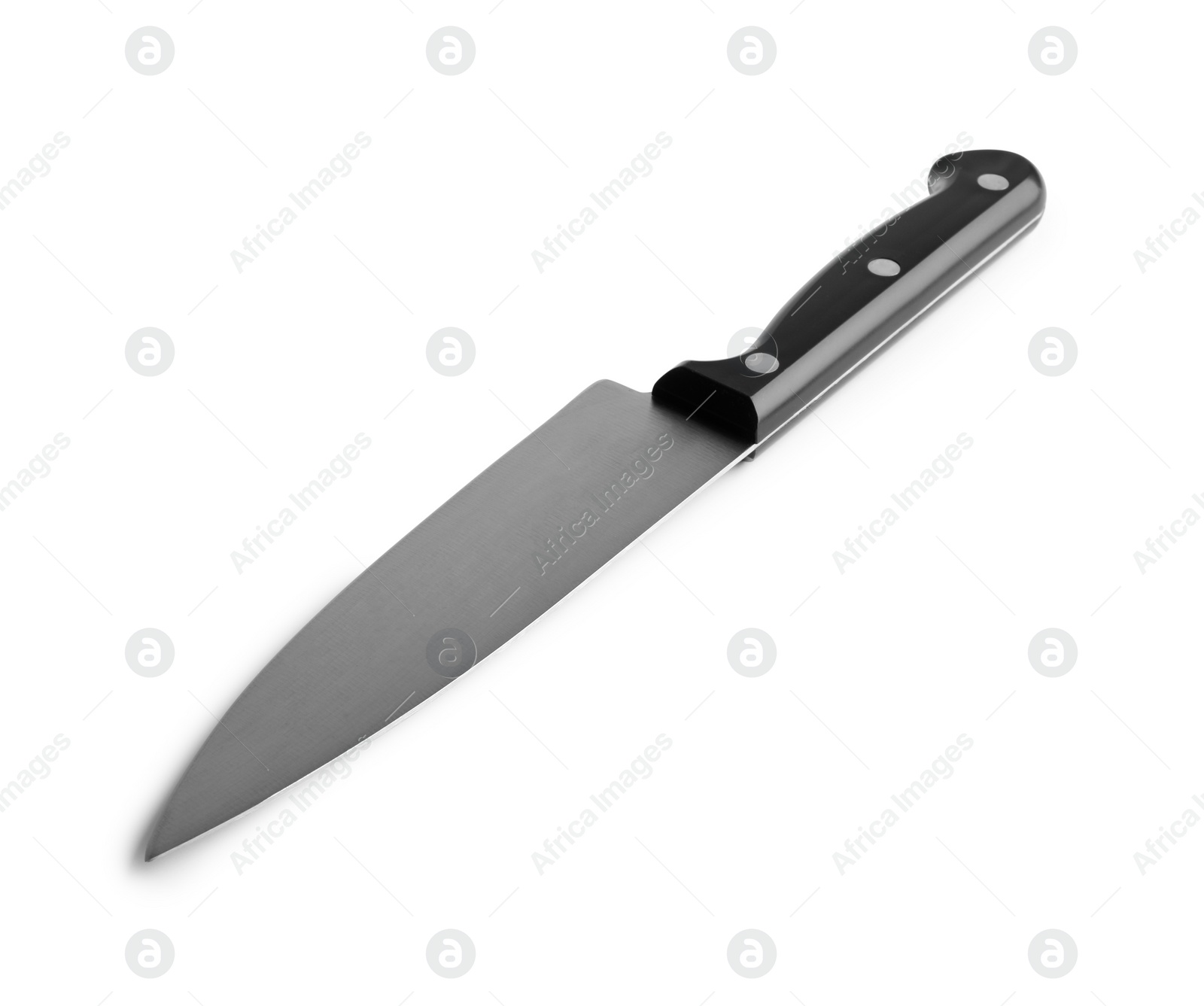 Photo of One knife with black handle isolated on white