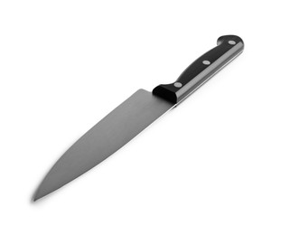 Photo of One knife with black handle isolated on white