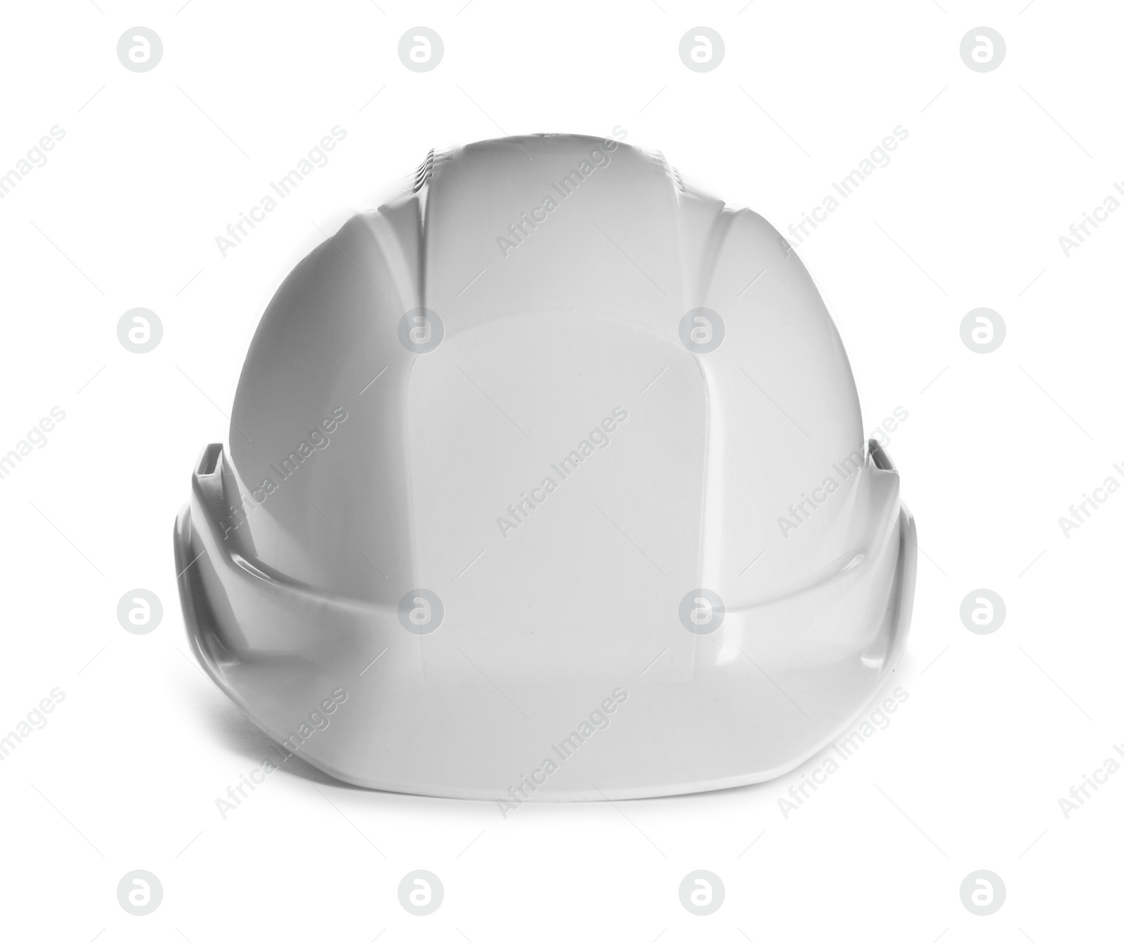 Photo of Protective hard hat on white background. Safety equipment