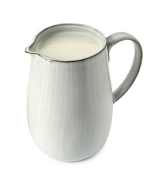 Photo of One jug full of fresh milk isolated on white