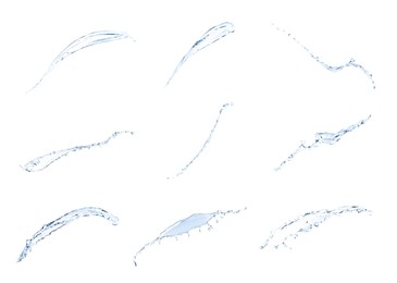 Set with splashes of pure water on white background