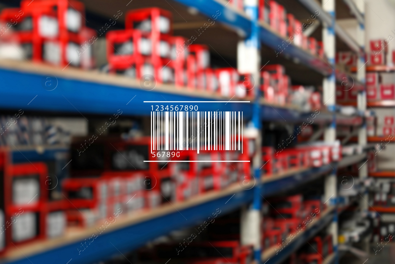 Image of Barcode and blurred view of modern wholesale store