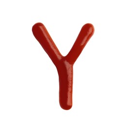 Photo of Letter Y written with ketchup on white background
