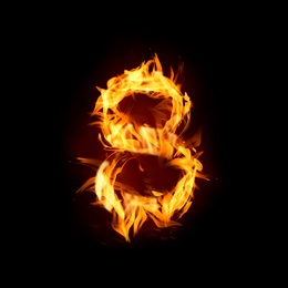 Image of Flaming 8 on black background. Stylized number design