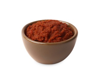 Tasty curry paste in bowl isolated on white