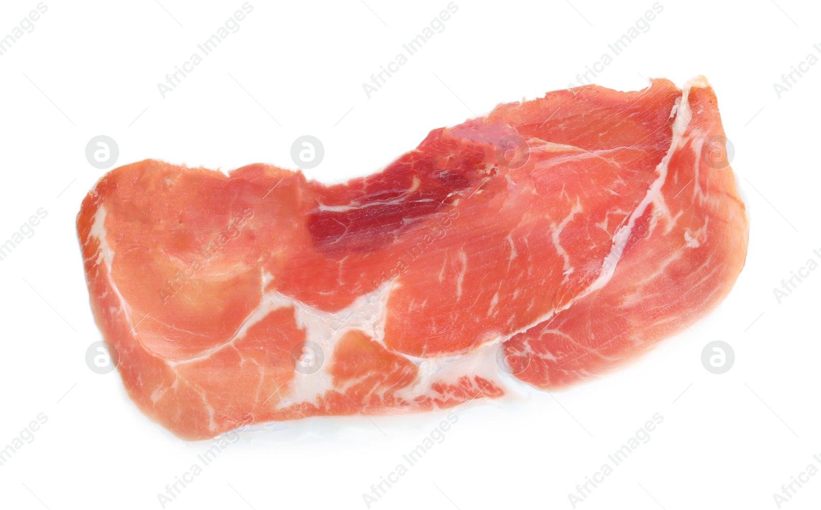 Photo of Tasty prosciutto on white background, top view