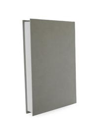 Photo of Closed book with grey hard cover isolated on white