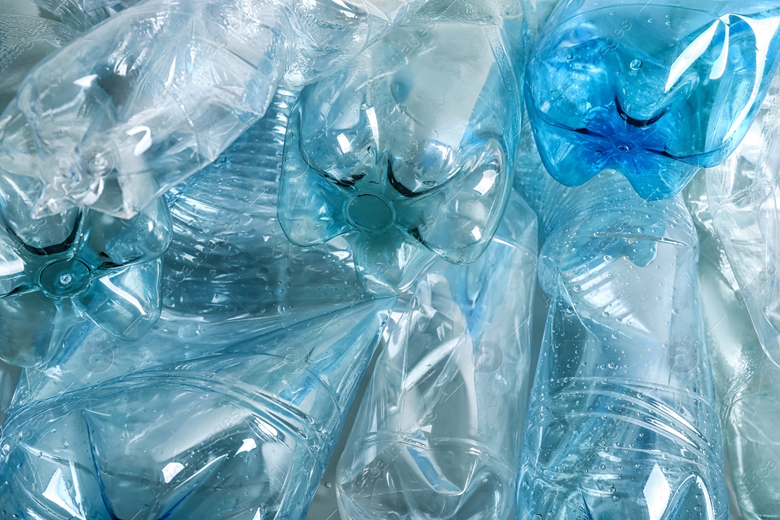 Photo of Many plastic bottles as background, closeup. Recycle concept