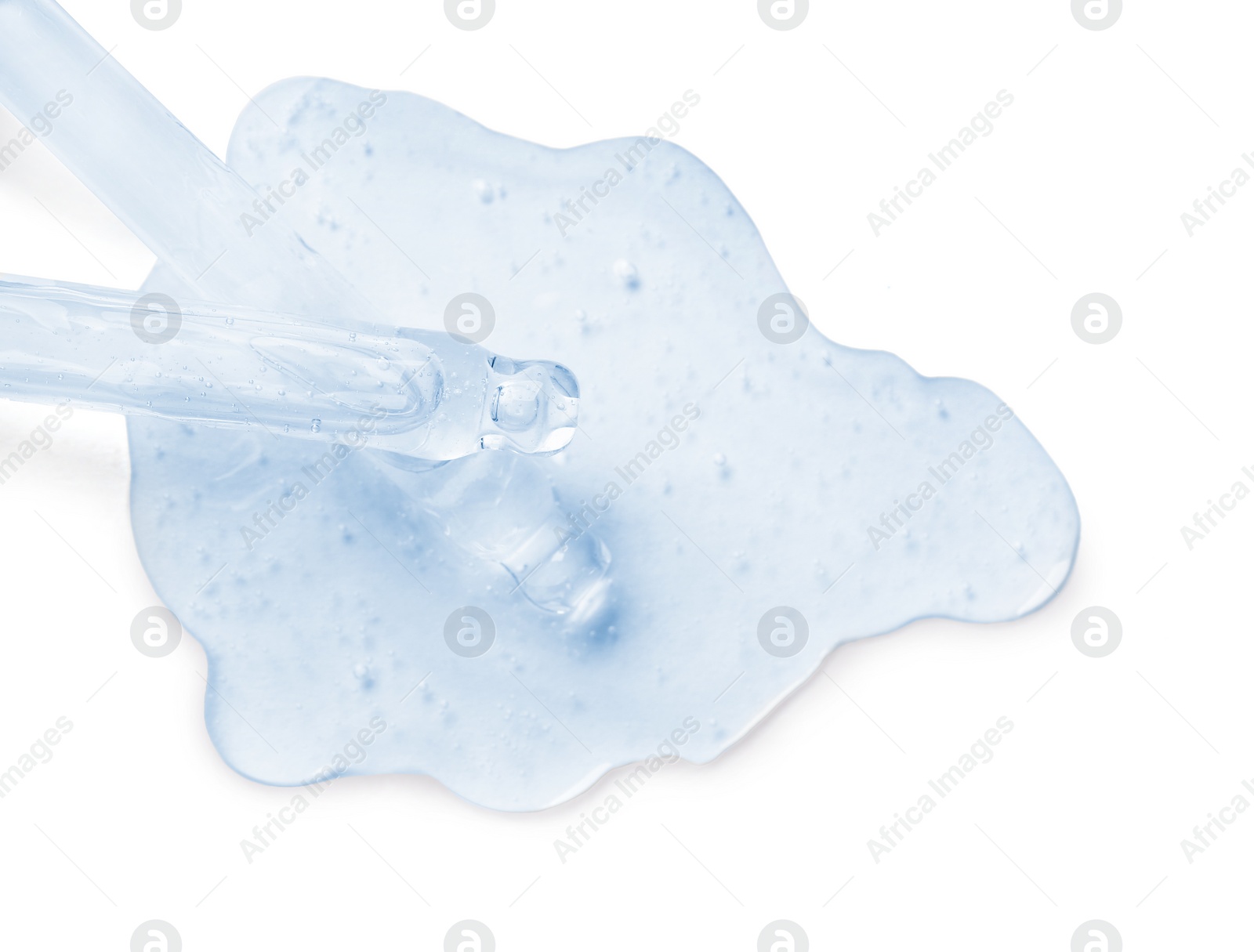 Image of Droppers with serum on white background, top view. Skin care product