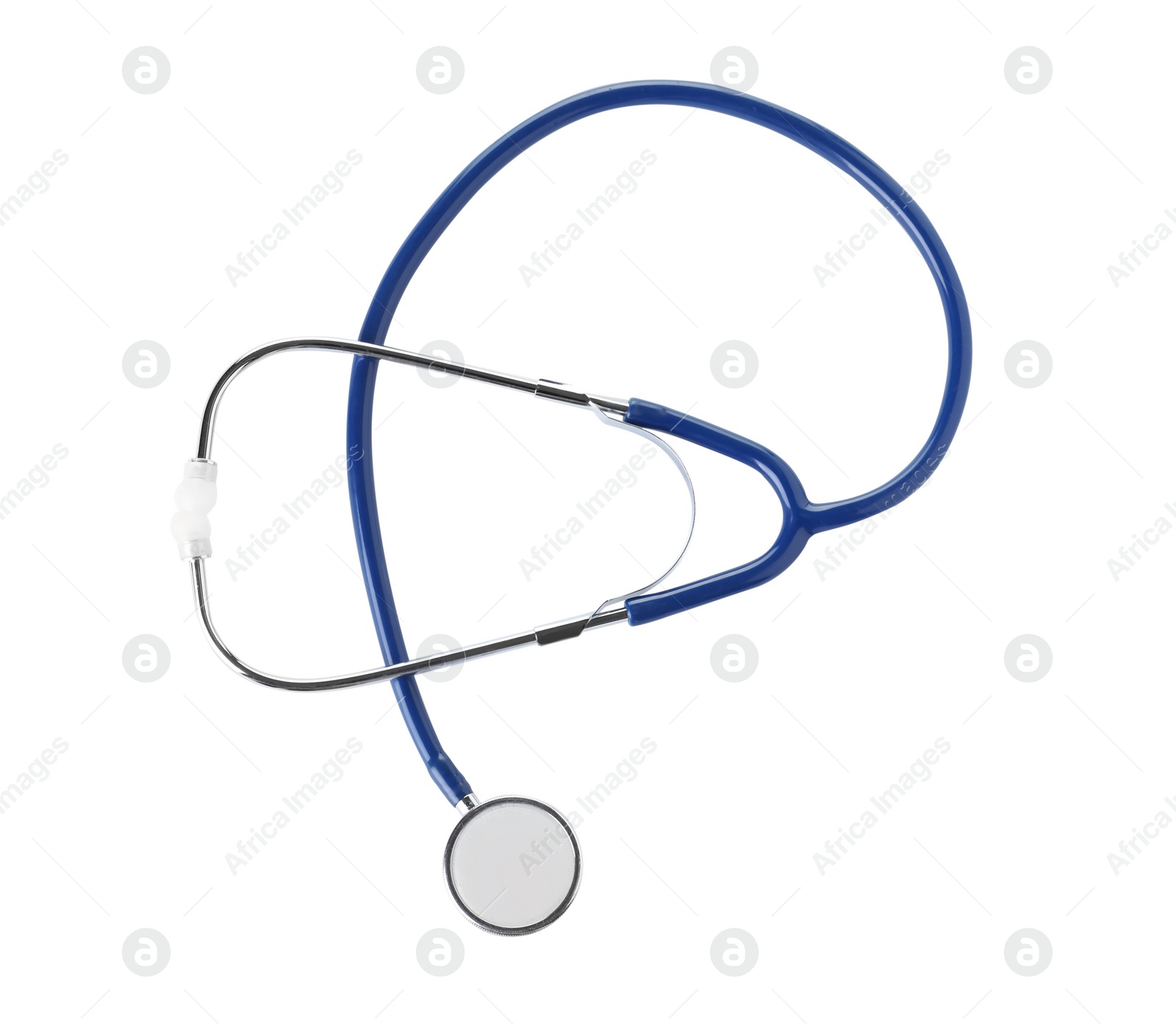 Photo of Stethoscope on white background, top view. Medical device