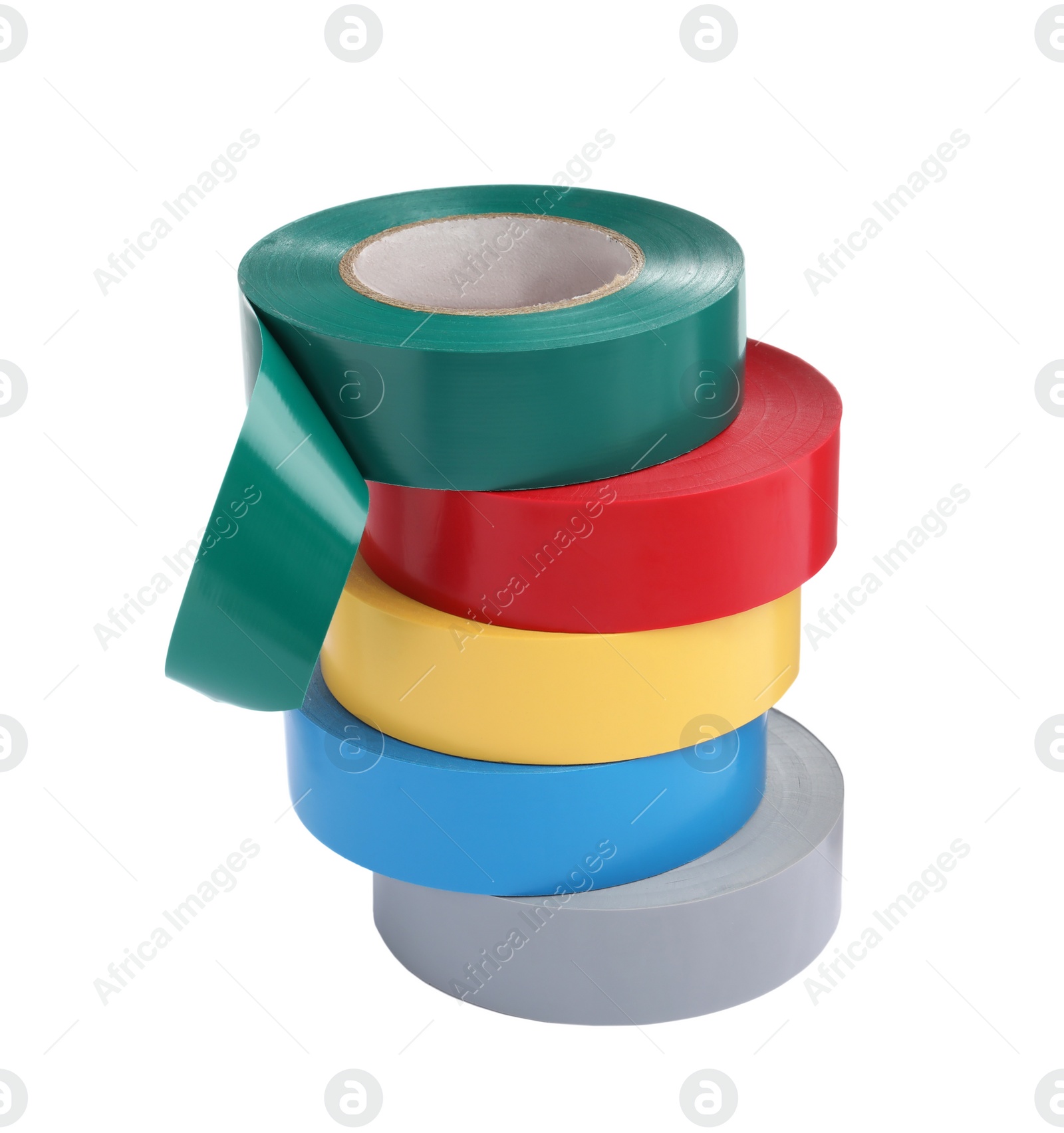 Photo of Colorful insulating tapes on white background. Electrician's supplies