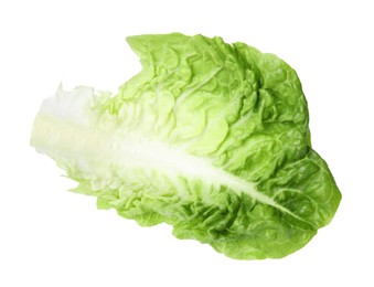 Photo of Fresh leaf of green romaine lettuce isolated on white