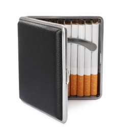Stylish case with cigarettes isolated on white