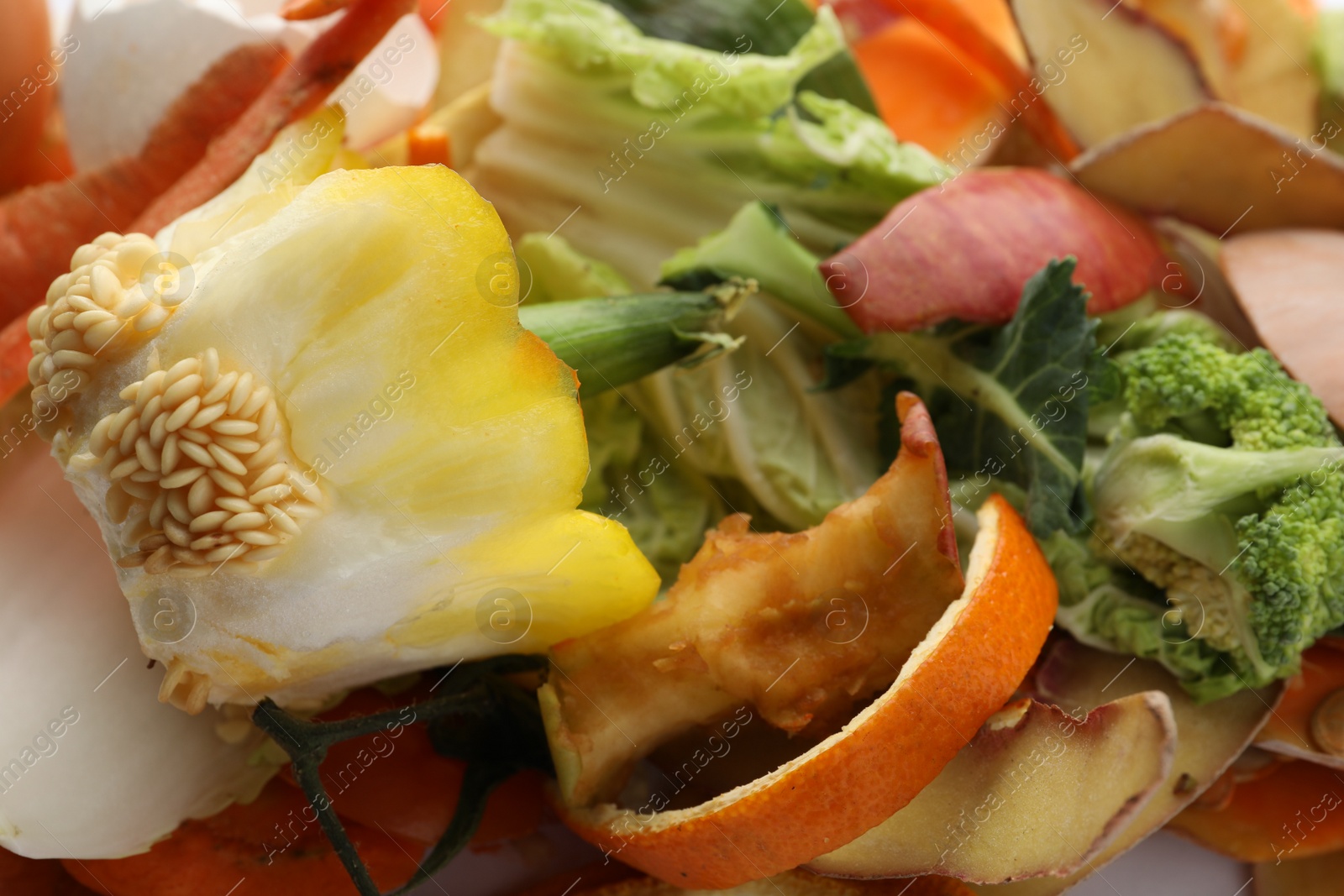 Photo of Pile of organic waste for composting as background, closeup