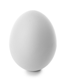 Photo of One chicken egg on white background, closeup