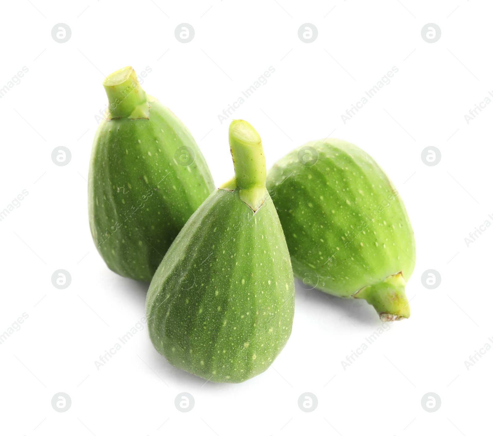 Photo of Whole ripe green figs on white background